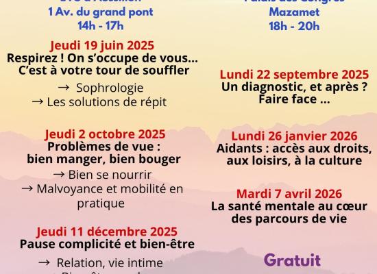 Conférences et ateliers pour les proches aidants et toute personne intéressée à Aussillon et Mazamet