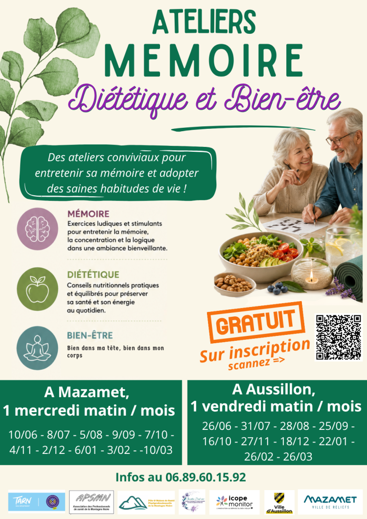 2 fois par mois, venez renforcer vos mémoires et vos attentions, prendre de bonnes habitudes pour manger et renforcer votre sentiment de bien-être